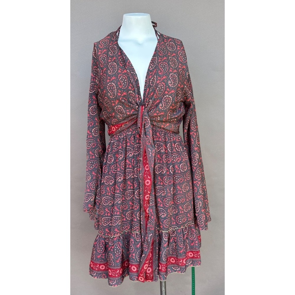 Zury Womens Halter Dress Set Free Size Red Silk Blend Bolero Boho Festival Chic